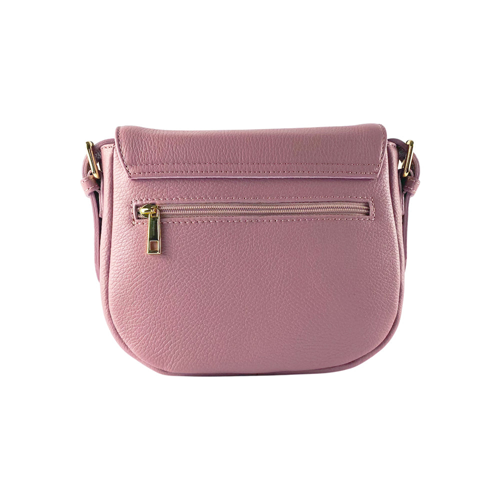 RB1002AZ | Borsa a Tracolla  in Vera Pelle Made in Italy con Tracolla removibile in pelle e attacchi con fibbie in metallo Oro Lucido - Colore Rosa Antico - Dimensioni: cm 26 x 20 x 10