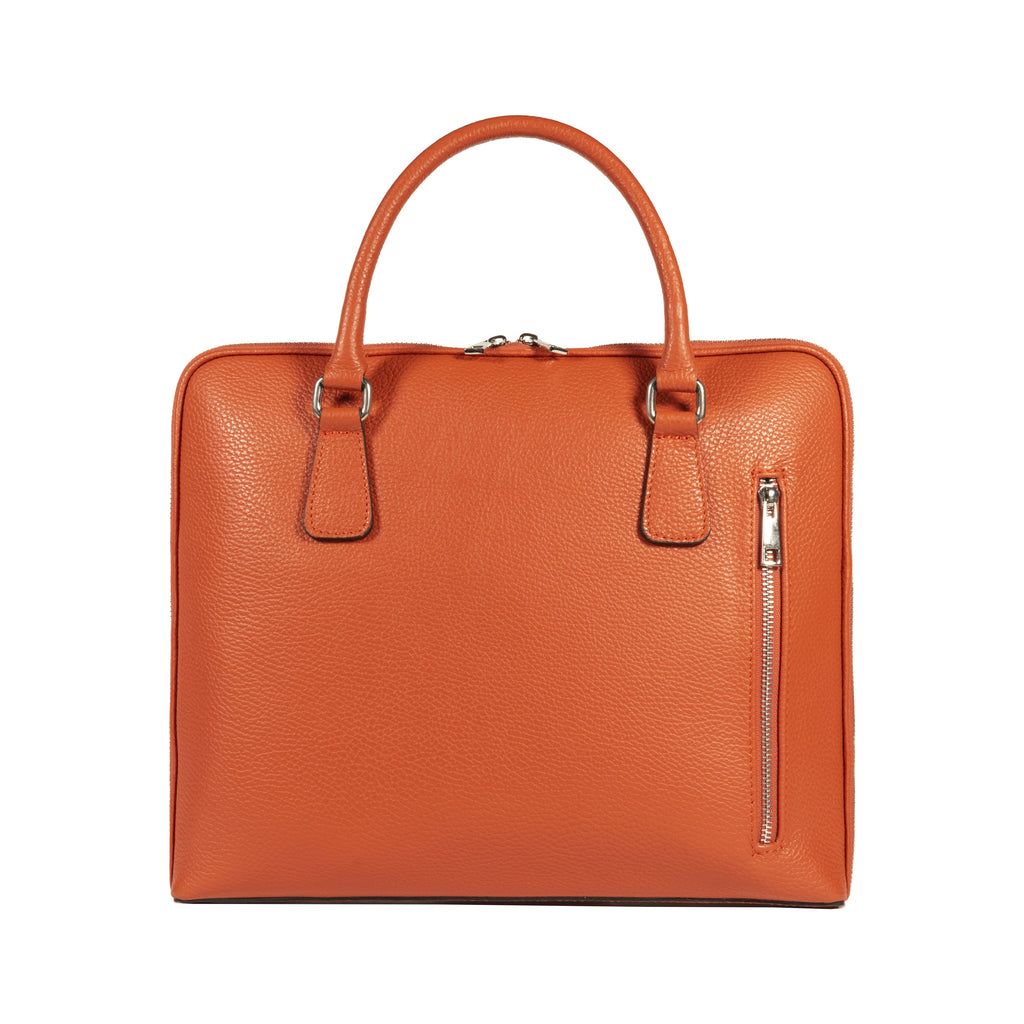 RB1019L | Cartella Business Unisex in Vera Pelle Made in Italy con tracolla removibile. Attacchi con moschettoni in metallo Nickel Lucido - Colore Arancione - Dimensioni: cm 37 x 29 x 6,5-2