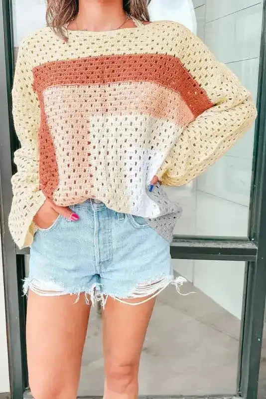 Apricot Pointelle Baggy Sweater