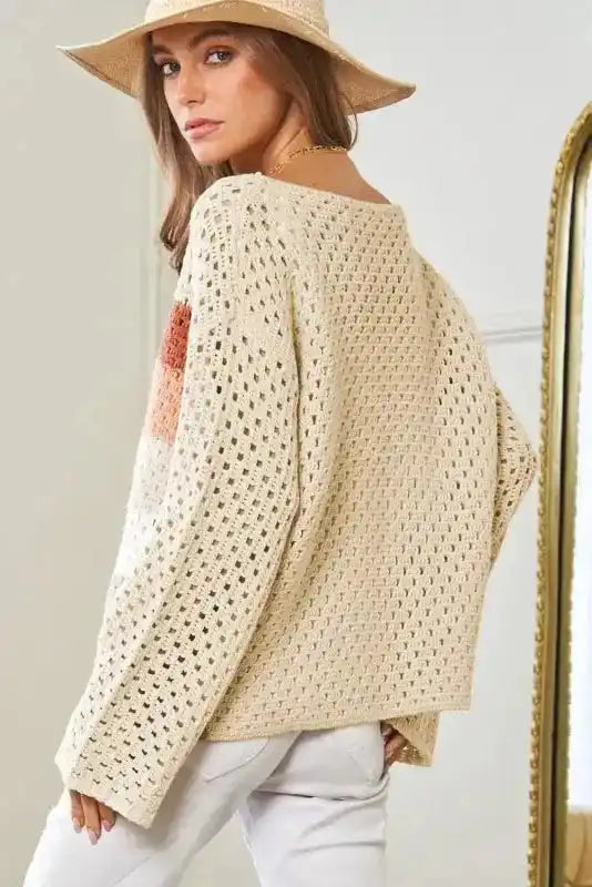 Apricot Pointelle Baggy Sweater