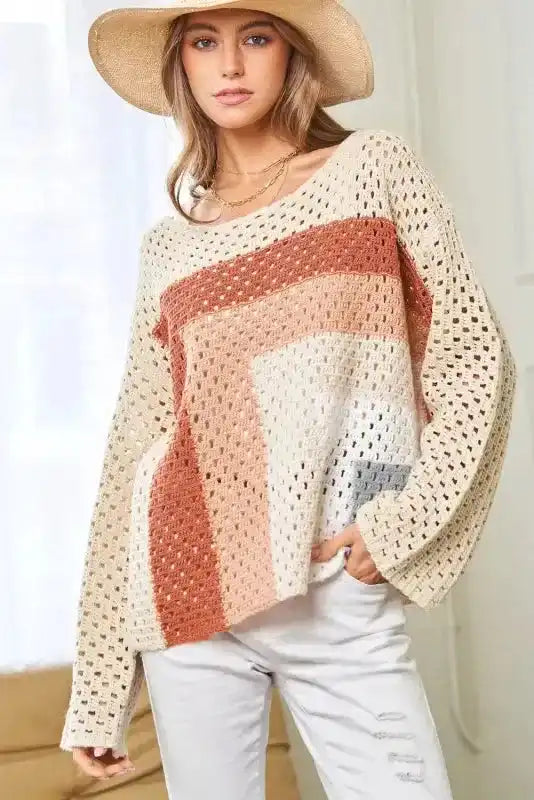 Apricot Pointelle Baggy Sweater
