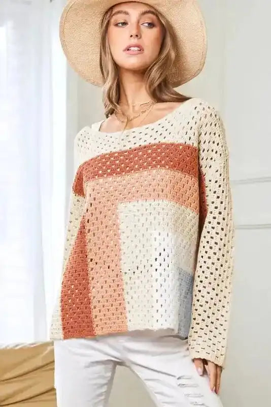 Apricot Pointelle Baggy Sweater