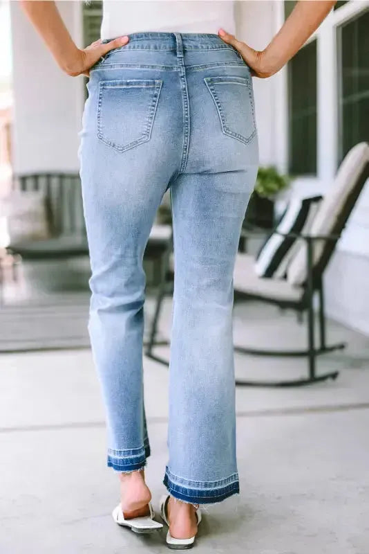 Buttoned Distressed Flared Jeans-1