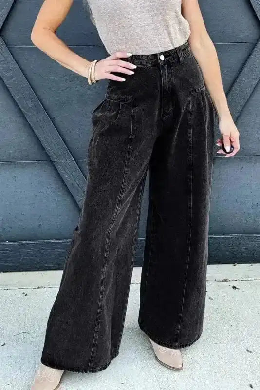 Slate Elegance Wide Leg Jeans-3
