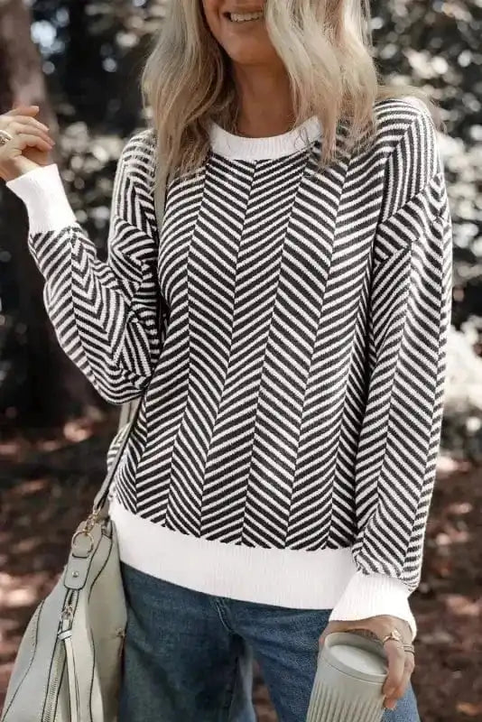 Chevron Crew Contrast Sweater