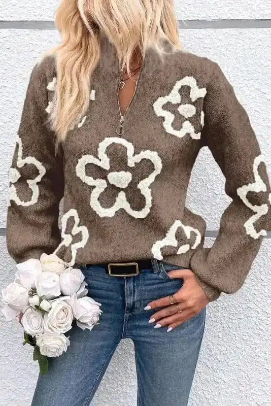 BlossomZip Parchment Floral Sweater
