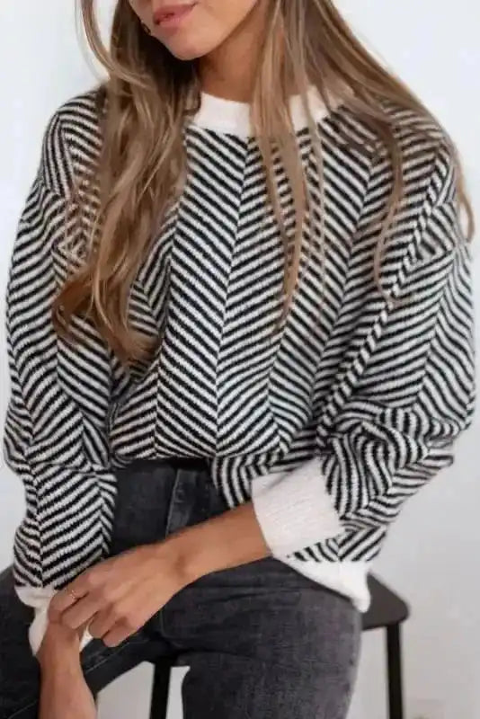 Chevron Crew Contrast Sweater