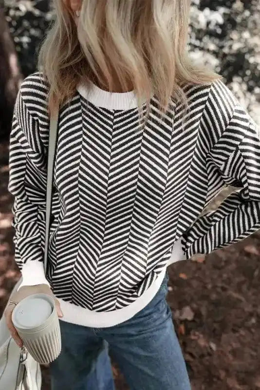 Chevron Crew Contrast Sweater