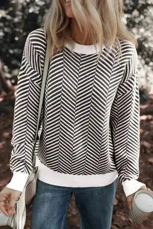 Chevron Crew Contrast Sweater