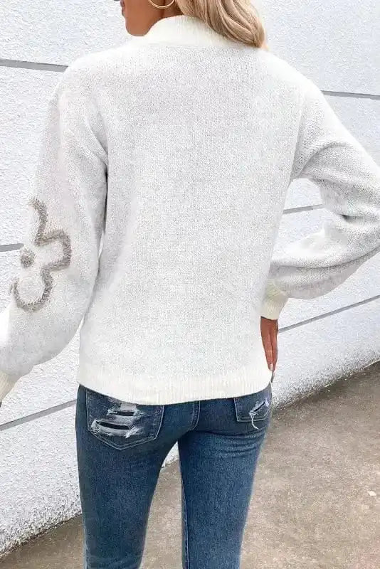 Ivory Floret Zip Sweater