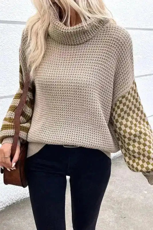 Waffle Knit Turtleneck Sweater