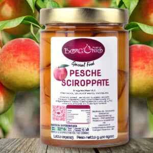 Barattolo-di-pesche-sciroppate-fatte-in casa-con-vino-Chianti-Prodotto-artigianale-toscano-Borgunto